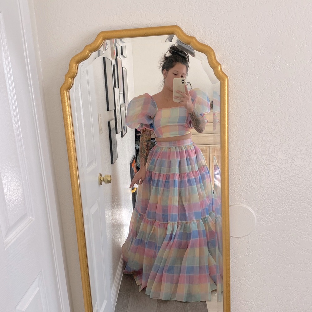 Selkie Rainbow Plaid Ballroom Skirt